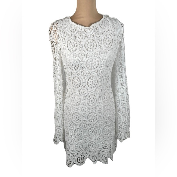Seven Wonders Elegant White Crochet Lace Pattern Dress SZ 6 - Picture 1 of 6